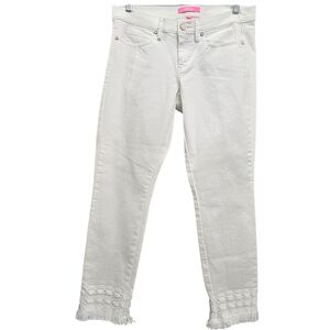 Nwot Lilly Pulitzer Resort White South Ocean Skinny Crop Lace Raw Fringe Jeans